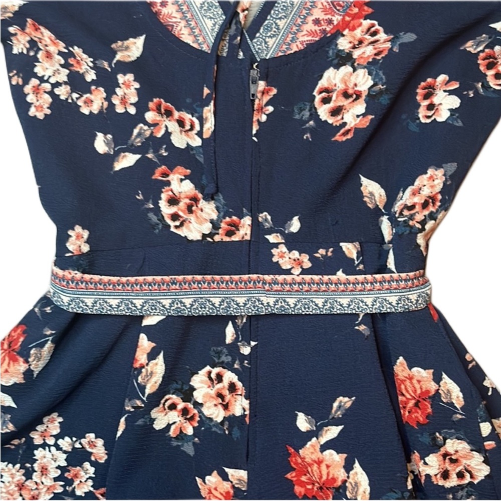 Floral Wrap Romper with Belt and Halter Tie - Picture 4 of 5